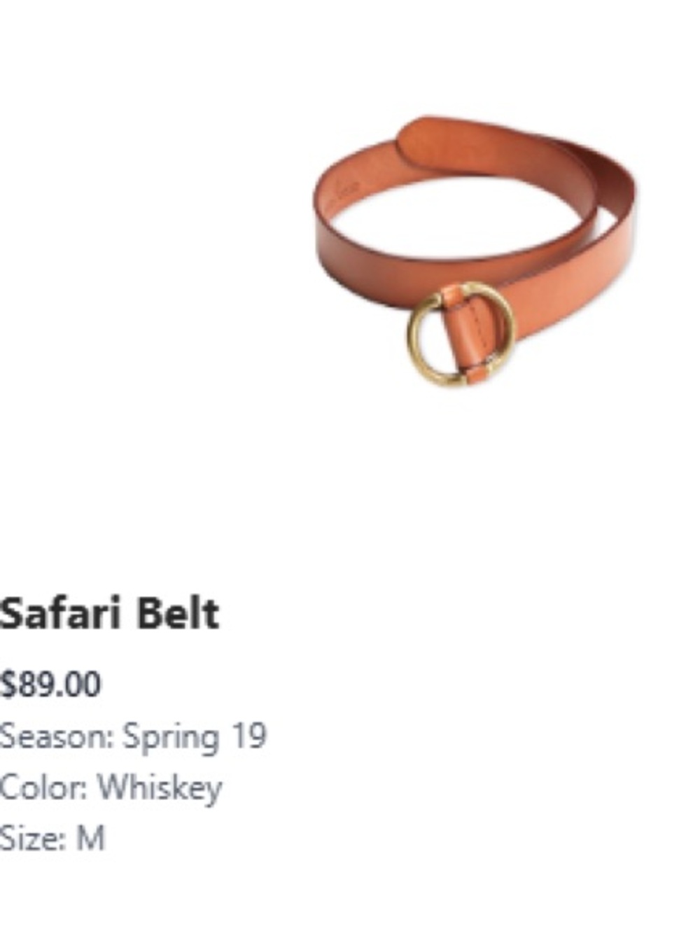 CAbi Whiskey Leather Belt with Gold Ring